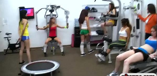  Group of new amateur college rushes make out in the gym